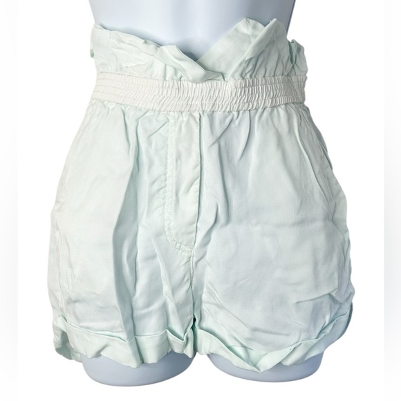 Aritzia Wilfred Shorts Crepe Paperbag Ruched Elastic Waist  Mint Green Size 0 - Picture 5 of 15